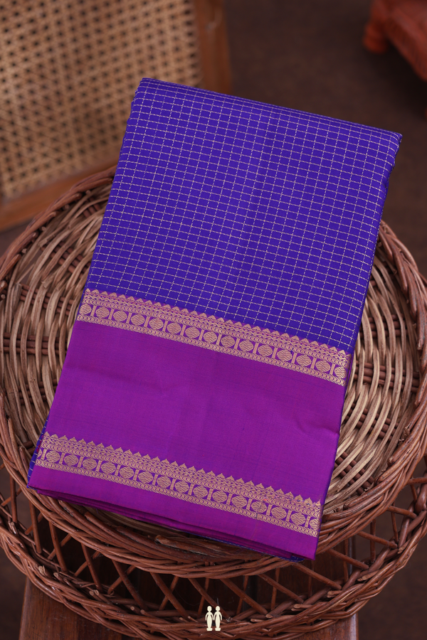 Kanchipuram Silk Saree In Royal Blue With Checks Design