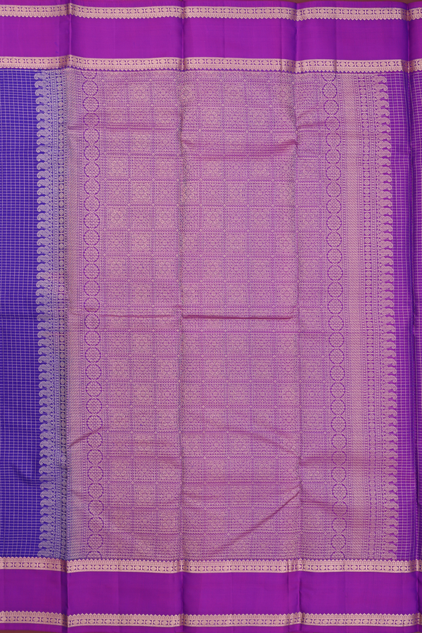Kanchipuram Silk Saree In Royal Blue With Checks Design