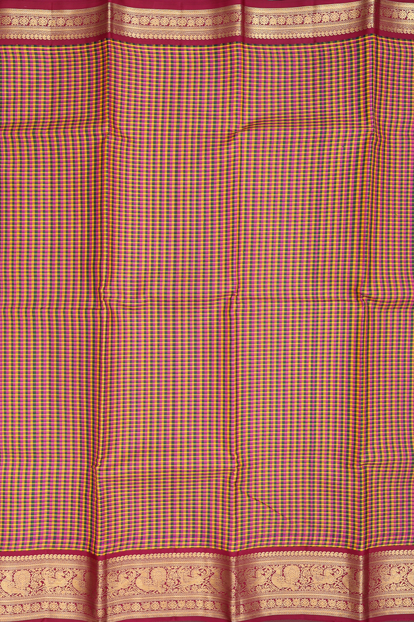 Kanchipuram Silk Saree In Multicolor With Checks Design