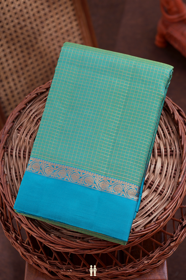 Kanchipuram Silk Saree In Green With Checks Design