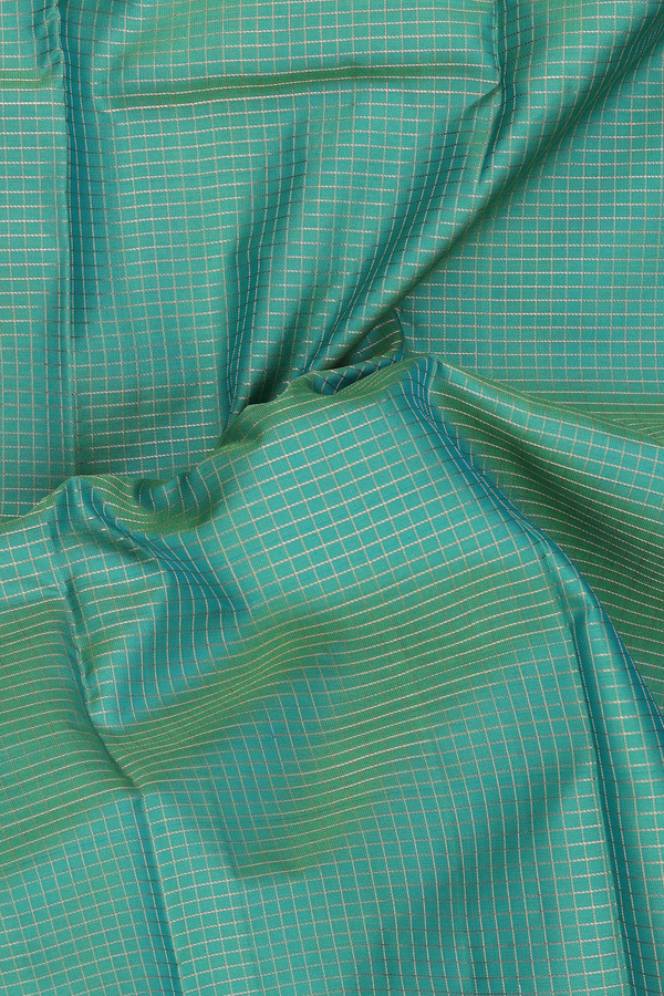 Kanchipuram Silk Saree In Green With Checks Design