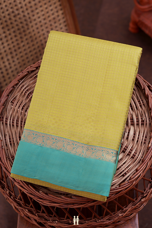 Kanchipuram Silk Saree In Sunflower Yellow With Checks