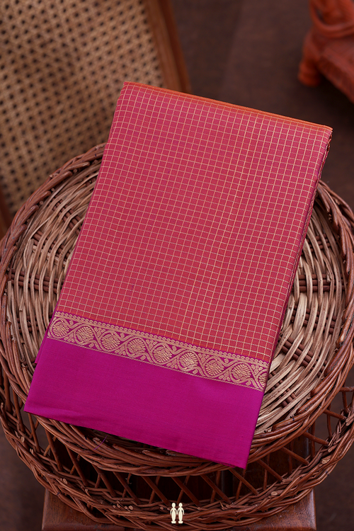 Kanchipuram Silk Saree In Dual Tone With Checks Design