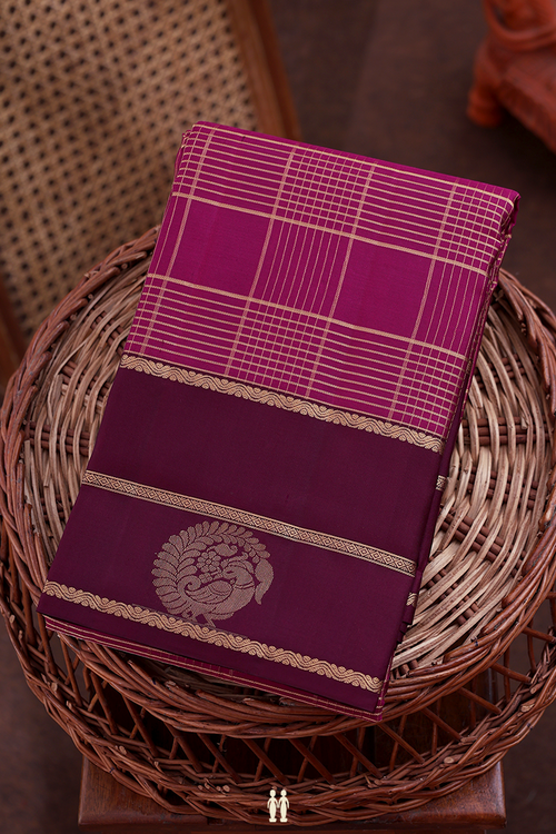 Kanchipuram Silk Saree In Berry Purple With Checks Design