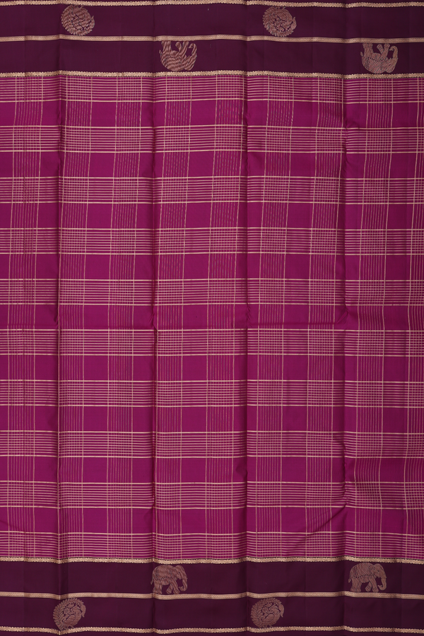 Kanchipuram Silk Saree In Berry Purple With Checks Design
