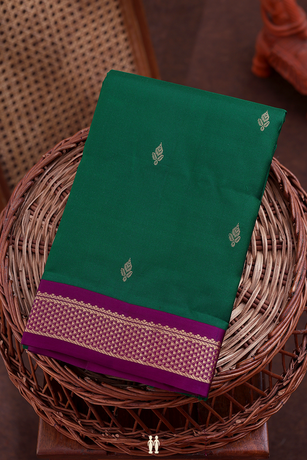 Kanchipuram Silk Saree In Emerald Green With Zari Buttas