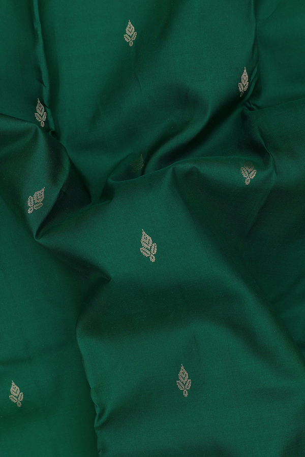Kanchipuram Silk Saree In Emerald Green With Zari Buttas