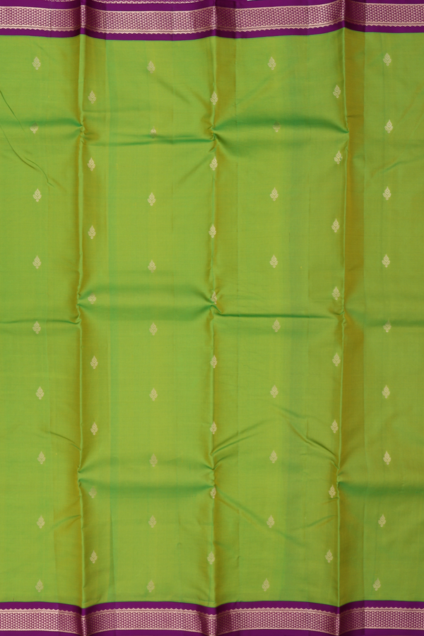 Kanchipuram Silk Saree In Parrot Green With Zari Buttas