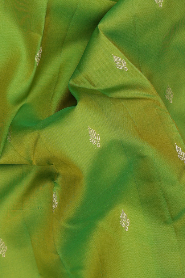 Kanchipuram Silk Saree In Parrot Green With Zari Buttas