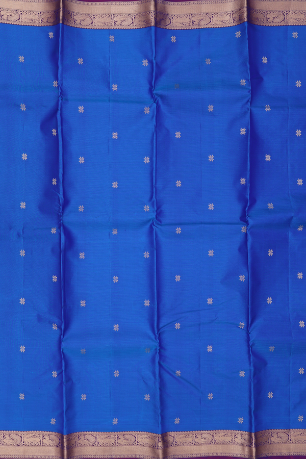 Kanchipuram Silk Saree In Cobalt Blue With Floral Buttas