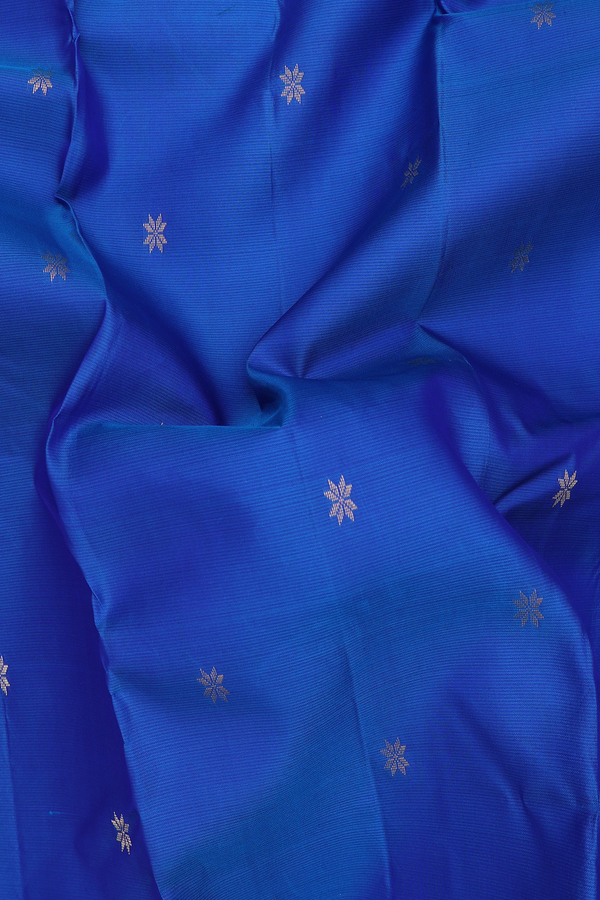 Kanchipuram Silk Saree In Cobalt Blue With Floral Buttas