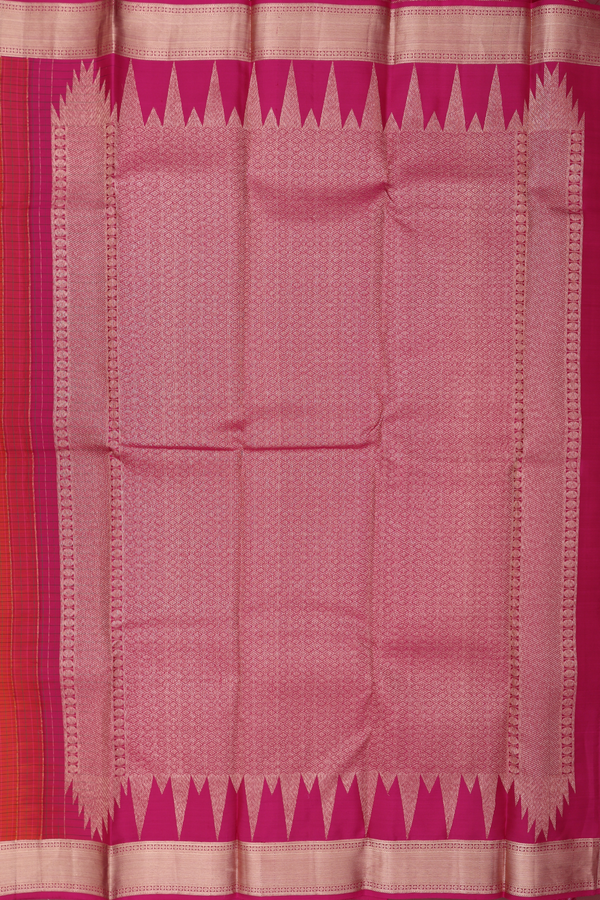 Kanchipuram Silk Saree In Rust Orange With Checks Design