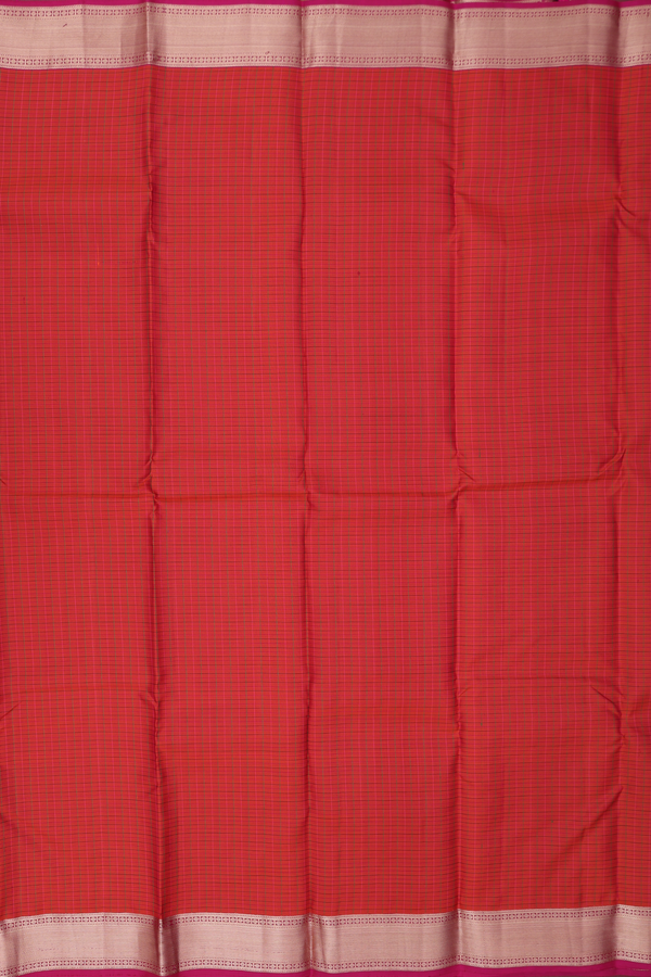 Kanchipuram Silk Saree In Rust Orange With Checks Design