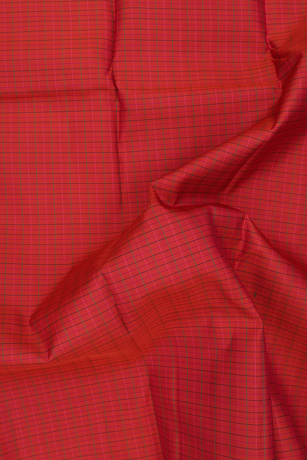 Kanchipuram Silk Saree In Rust Orange With Checks Design