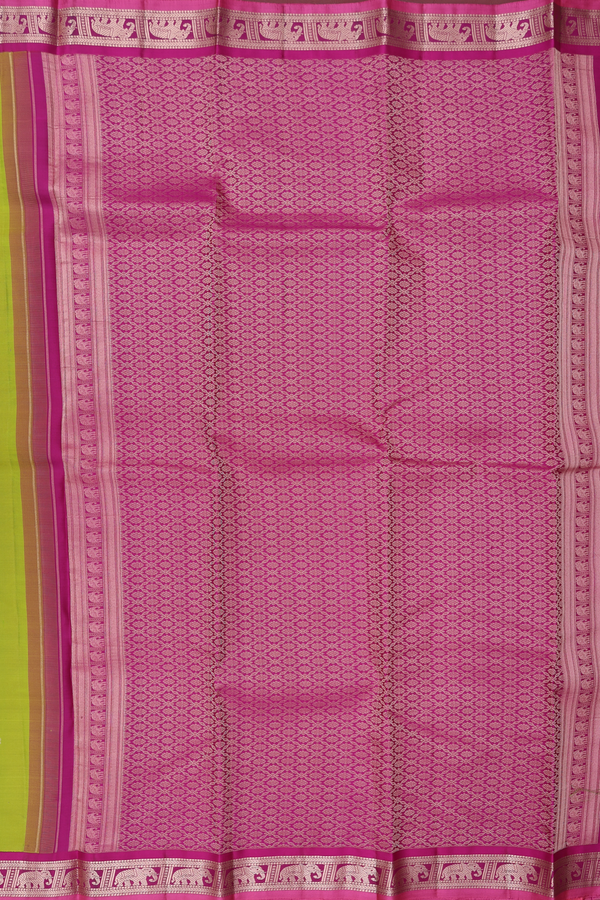 Kanchipuram Silk Saree In Lime Green With Elephant Buttas