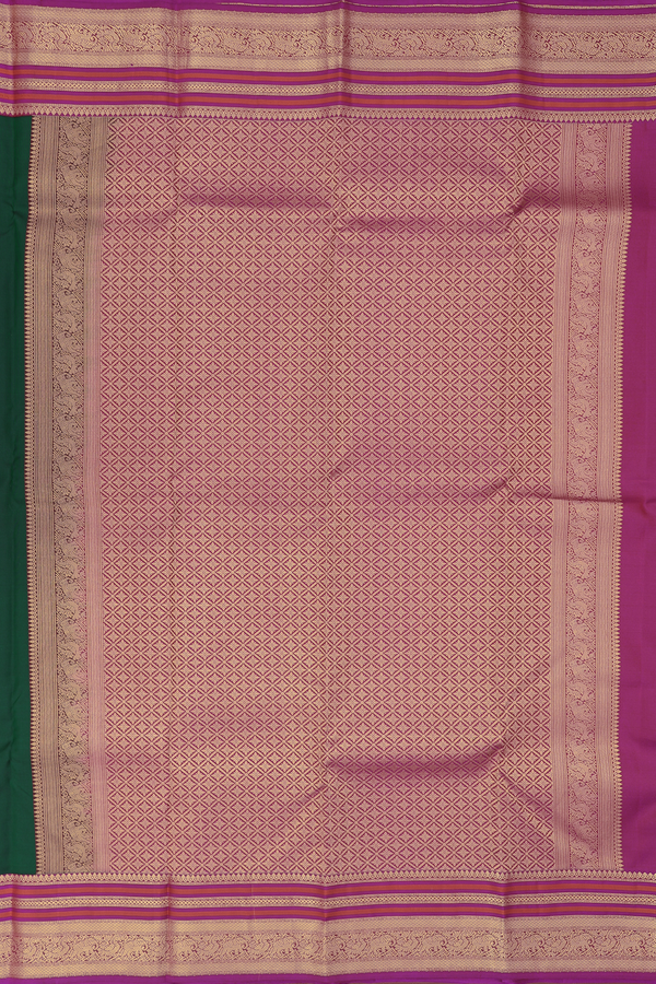 Kanchipuram Silk Saree In Forest Green With Peacock Buttas