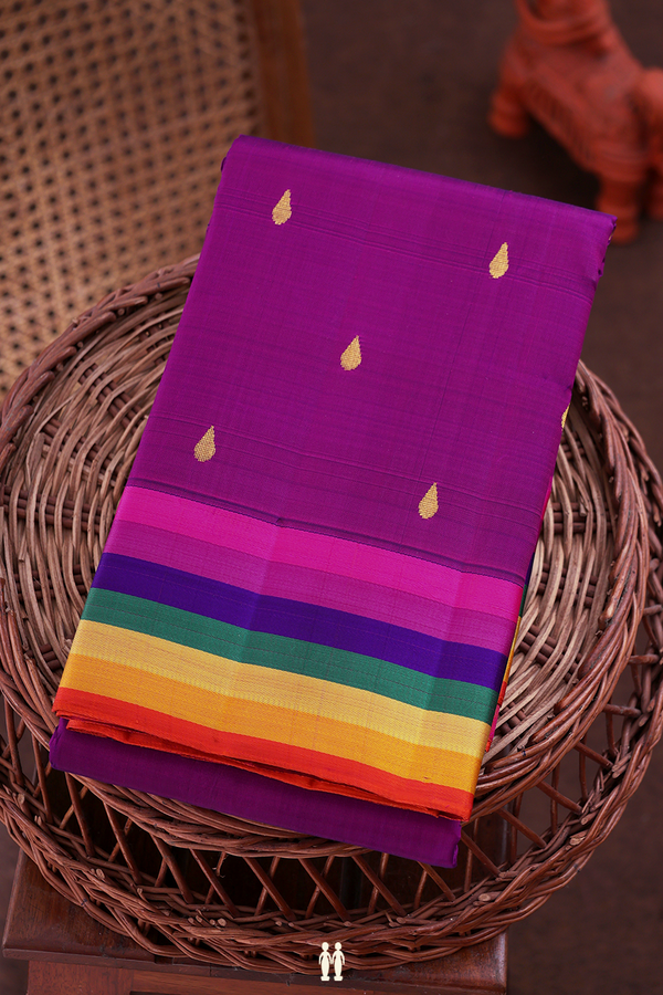 Kanchipuram Silk Saree In Grape Purple With Rain Drops Buttas