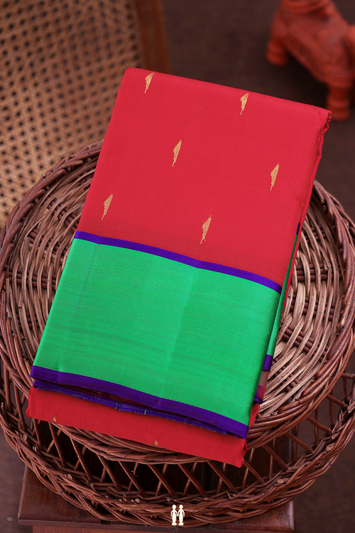 Kanchipuram Silk Saree In Red With Malli Moggu Buttas