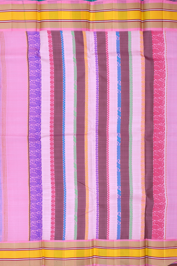 Kanchipuram Silk Saree In Teal Blue With Zari Buttas