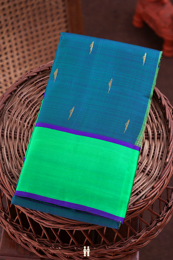 Kanchipuram Silk Saree In Teal Blue With Zari Buttas