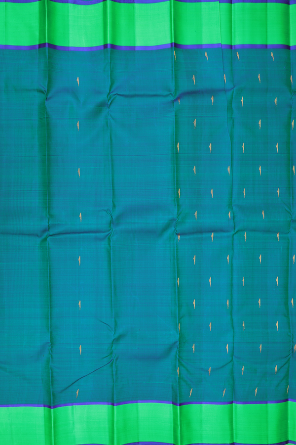 Kanchipuram Silk Saree In Teal Blue With Zari Buttas