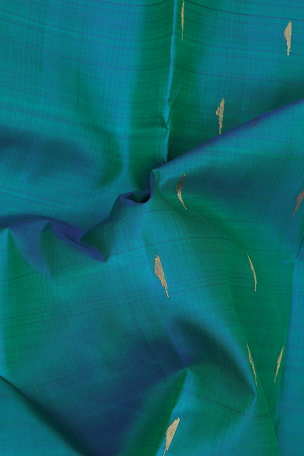 Kanchipuram Silk Saree In Teal Blue With Zari Buttas