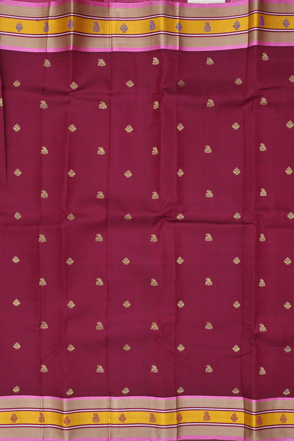 Kanchipuram Silk Saree In Burgundy Red With Zari Buttas