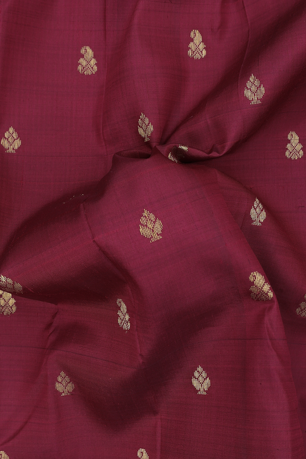 Kanchipuram Silk Saree In Burgundy Red With Zari Buttas