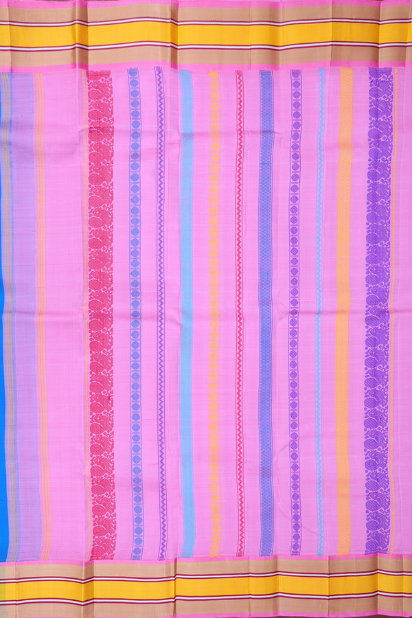 Kanchipuram Silk Saree In Cerulean Blue With Zari Buttas