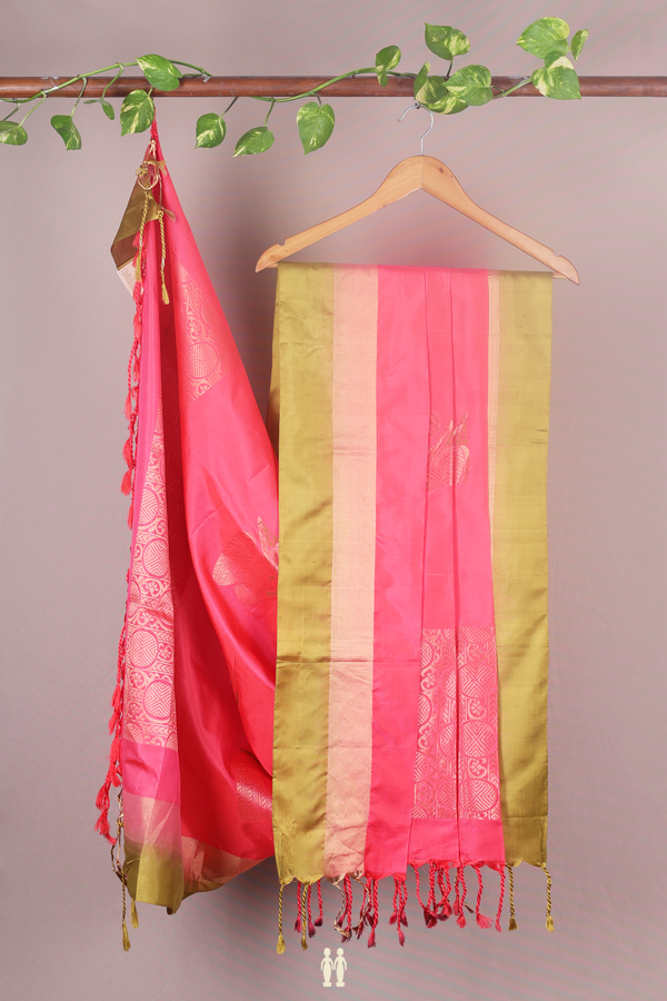 Zari Motifs Punch Pink Silk Dupatta