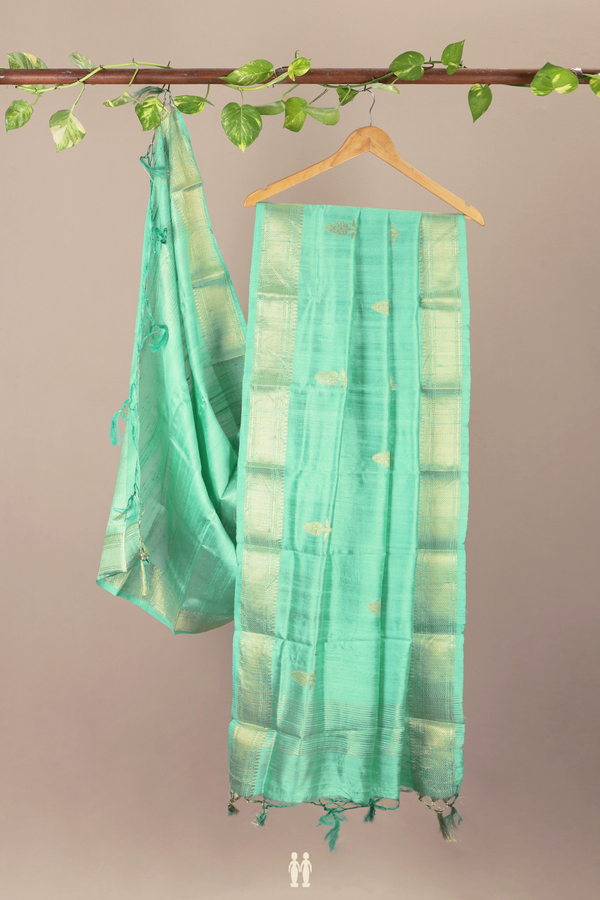 Floral Motifs Mint Green Raw Silk Dupatta