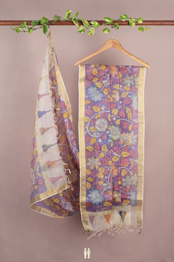 Floral Hand Painted Design Purple Kota Silk Dupatta