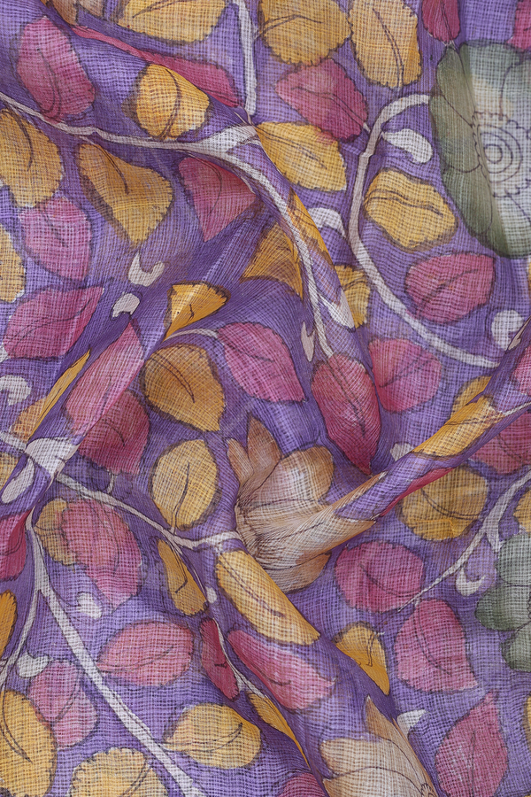 Floral Hand Painted Design Purple Kota Silk Dupatta