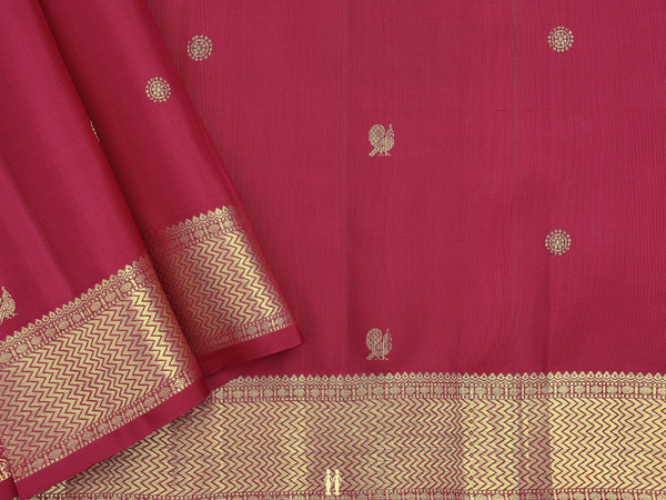 Peacock Buttas Hibiscus Red Kanchipuram Silk Blouse Material