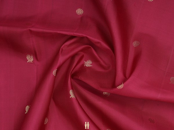 Peacock Buttas Hibiscus Red Kanchipuram Silk Blouse Material