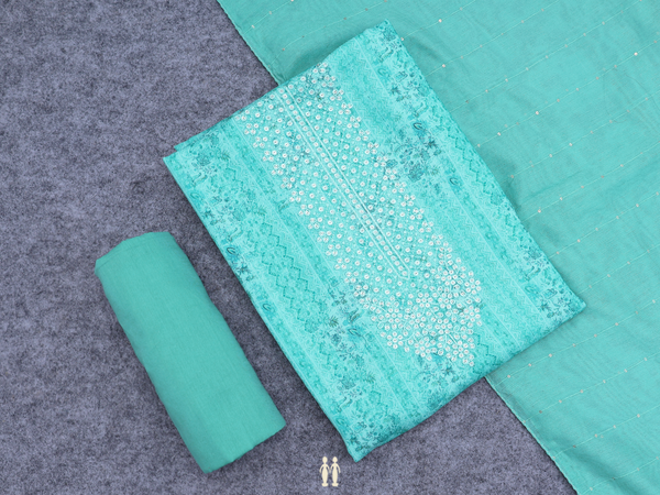 Allover Design Green Linen Unstitched Salwar Material