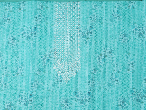 Allover Design Green Linen Unstitched Salwar Material