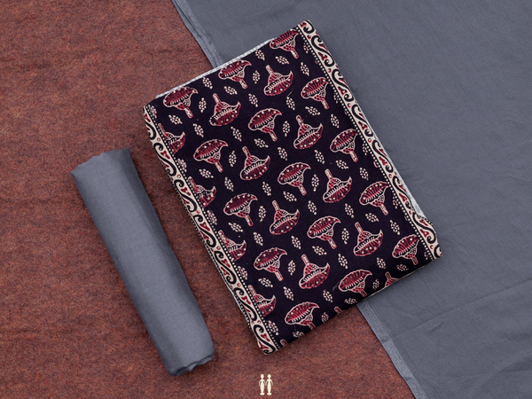 Printed Design Grey Cotton Unstitched Salwar Material