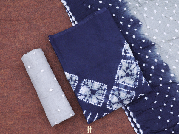 Shibori Design Navy Blue Bandhani Unstitched Salwar Material