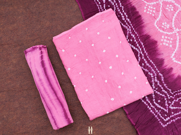 Tie And Dye Design Pink Bandhani Salwar Material