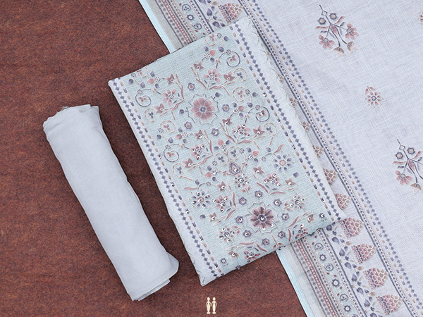 Ogee Design Light Sage Green Linen Unstitched Salwar Material