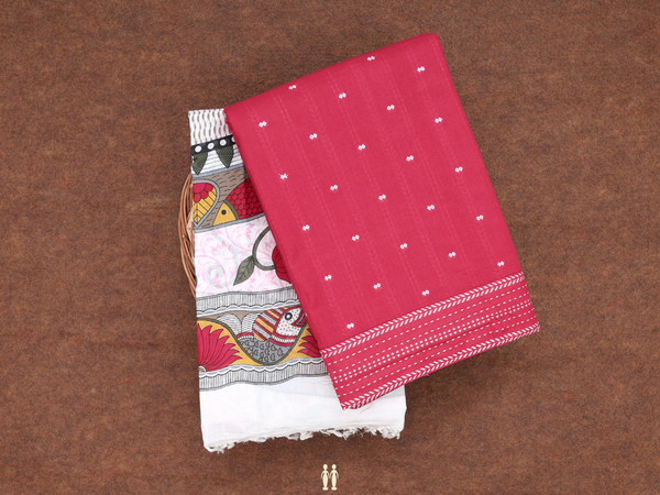 Threadwork Buttas Red Cotton Unstitched Salwar Material