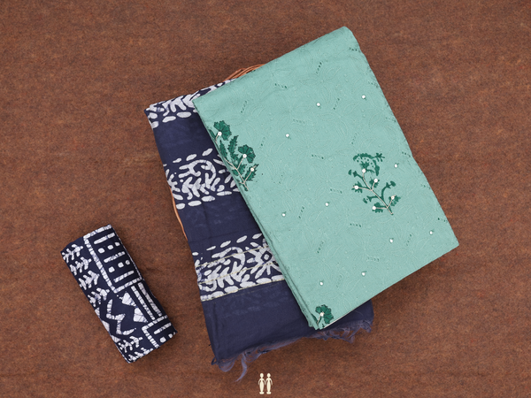 Floral Motifs Turkish Green Cotton Unstitched Salwar Material