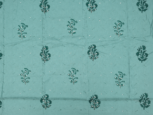 Floral Motifs Turkish Green Cotton Unstitched Salwar Material