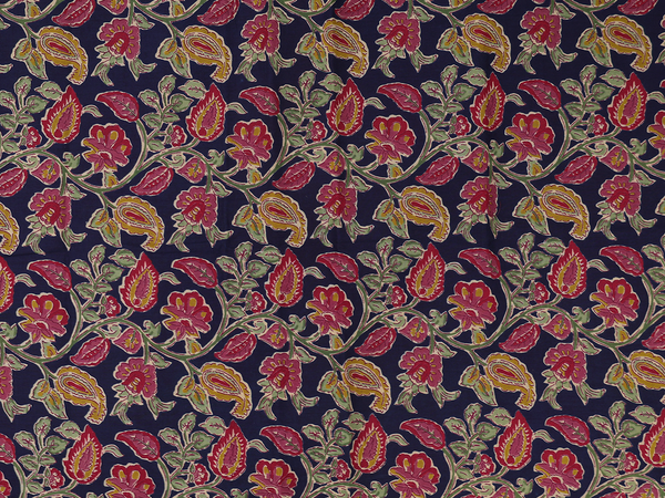 Floral Design Navy Blue Cotton Salwar Material
