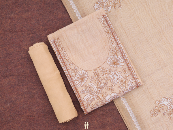 Floral Buttas Brown Linen Unstitched Salwar Material