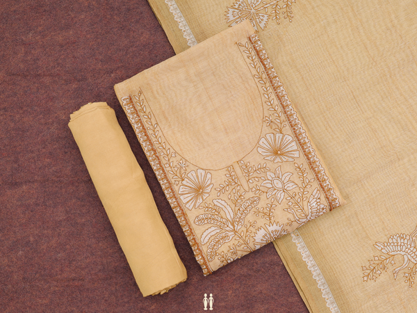 Floral Buttas Yellow Linen Unstitched Salwar Material