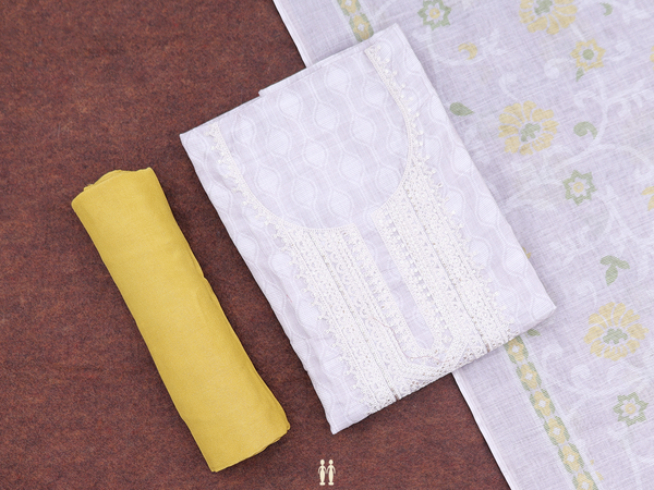 Ogee Design White And Grey Cotton Unstitched Salwar Material