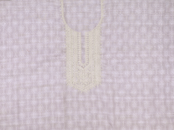 Ogee Design White And Grey Cotton Unstitched Salwar Material