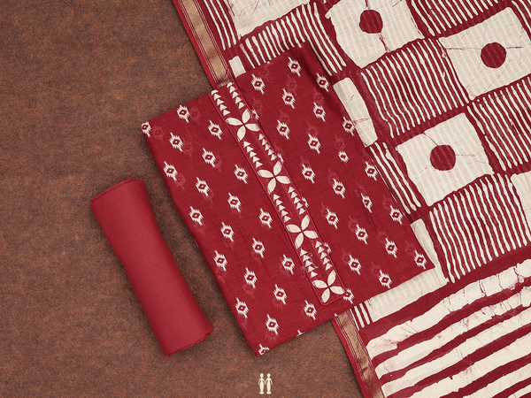 Printed Design Ruby Red Cotton Unstitched Salwar Material
